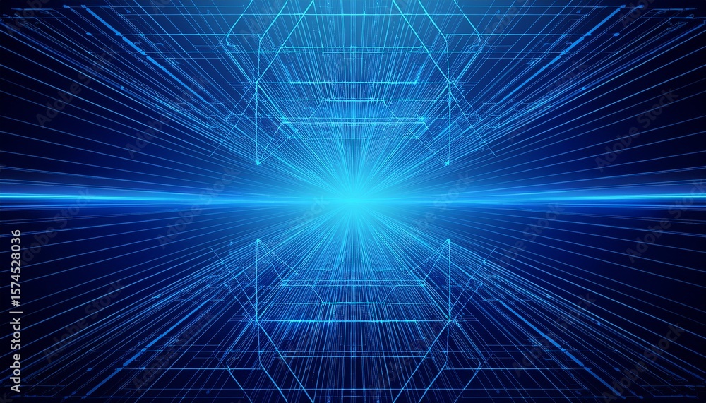 Poster blue geometric shape abstract technology background generative ai