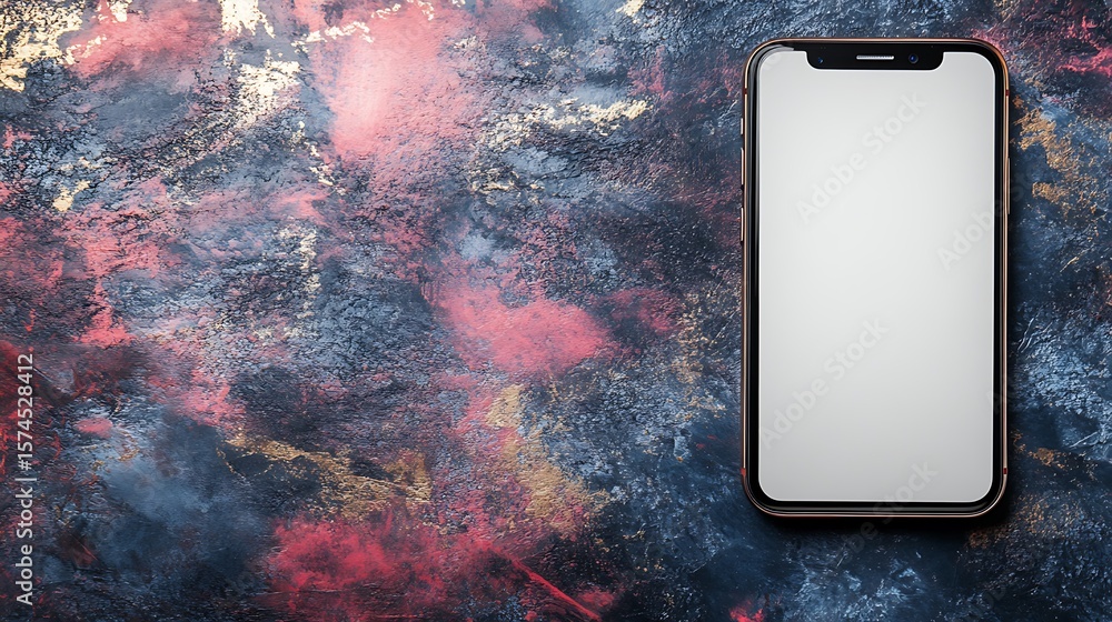 Poster smartphone with blank screen on a textured surface.