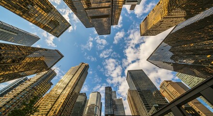Low Angle View of City Skyscrapers Looking Up to the Sky