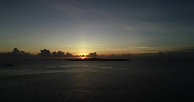 Aerial View｜Sunset Behind Ie Island at Bise Beach

