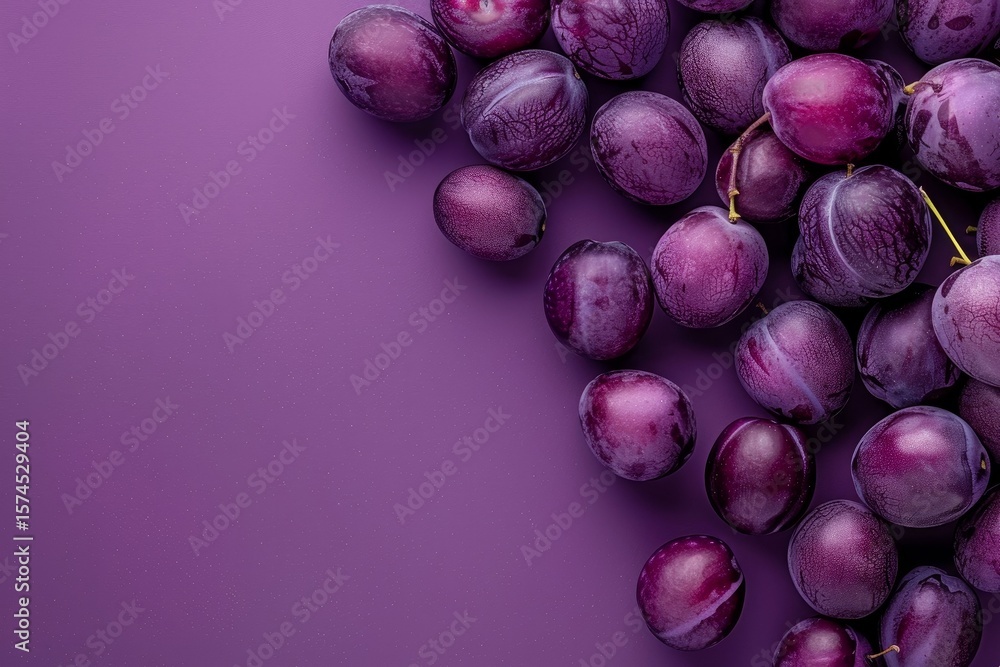 Aufkleber ripe purple plums creating a vibrant and inviting scene on a matching purple backdrop, offering ampl