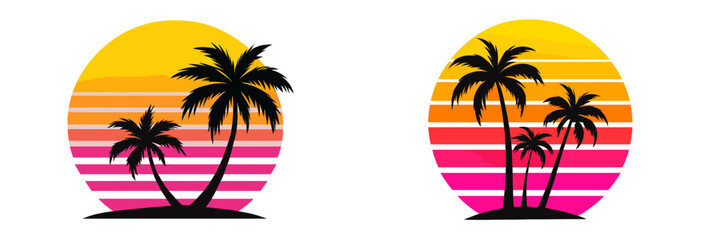 Vibrant tropical sunset with palm trees and colorful sky in modern style