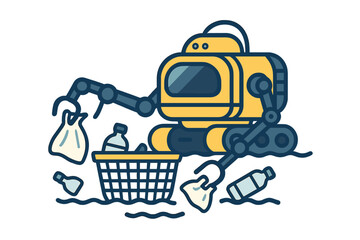 Robotic cleaner collects plastic waste from ocean waters to promote environmental sustainability and reduce pollution levels