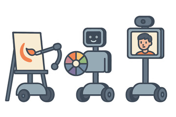 Creative robots showcasing artistic capabilities in a modern workspace environment during daylight hours