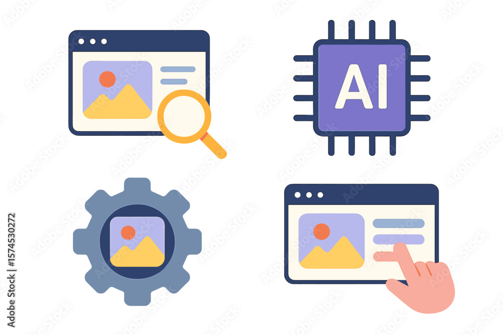 Poster visual elements showcasing artificial intelligence tools for image analysis and enhancement in a dig