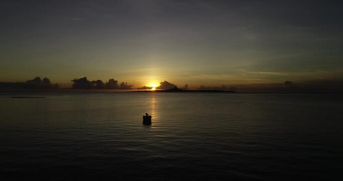 Aerial Sunset Over Ie Island from Bise Coast, Motobu