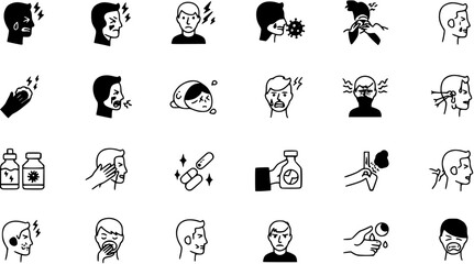 Sick icons. People vector pictograms

