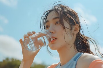 young woman drinking water