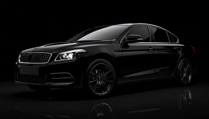 Sleek Black Modern Car with Stylish Luxury Design on Dark Black Background for Automotive Poster Advertisement or Premium Car Showcase