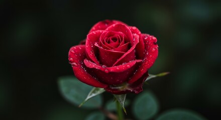 Naklejka premium Red rose with water droplets showing natural beauty and romantic charm