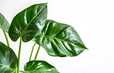 Fototapeta premium Fresh green basil leaves, an aromatic herb, are isolated on a white background, highlighting a healthy cooking ingredient.