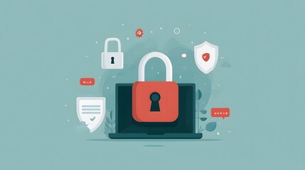 Flat vector of cybersecurity concept showing lock, firewall, and protection layers