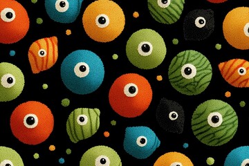 Fototapeta premium Retro Halloween Eyeball Pattern on Black Background
