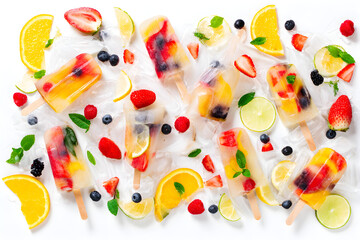 Colorful Fruit Popsicles with Fresh Fruits