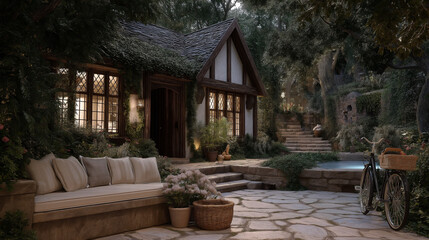 Tudor Style House with Backyard Retreat Features and vintage Appeal