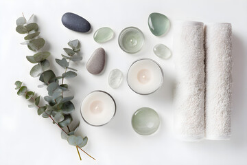 Serene Spa Arrangement with Candles and Eucalyptus