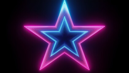 neon glowing star outline in blue and pink colors on black background ideal for nightlife event or digital design projects