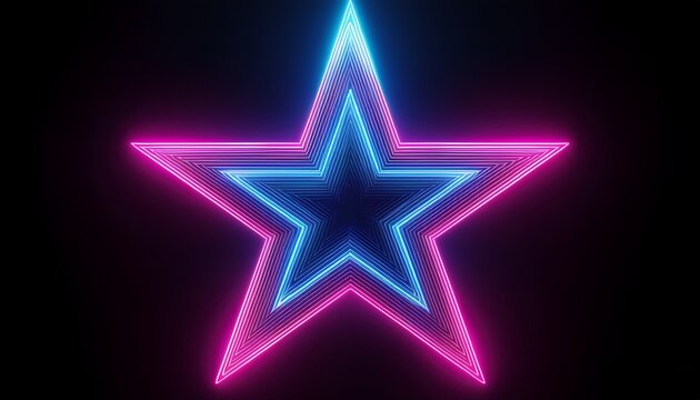 neon glowing star outline in blue and pink colors on black background ideal for nightlife event or digital design projects