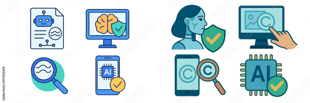 Poster understanding artificial intelligence concepts through illustrations of data analysis and protection