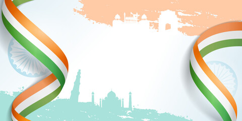 happy indian independence day, republic day tricolor abstract background with ribbon and brush stroke