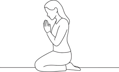 Woman Praying on Knees Faith Minimalist Line Drawing