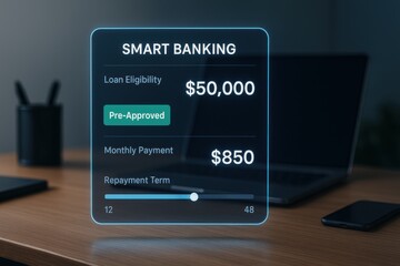Smart Banking Interface Showing Loan Eligibility, Monthly Payment, and Pre-Approval Notification
