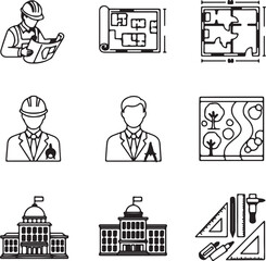 A diverse set of hand-drawn vector cartoon icons depicting business people, office symbols, and money for modern business design illustrations