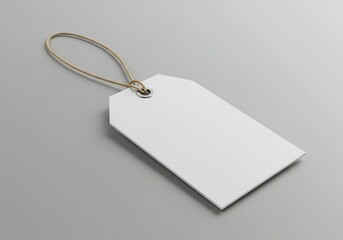 Clean Blank White Tag Mockup with Twine, Metal Grommet on a Soft Gray Background