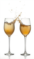 Wine glasses clinking with splashes on white background  