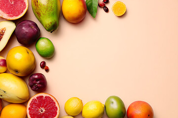 Fresh and Colorful Assortment of Fruits on a Soft Beige Background