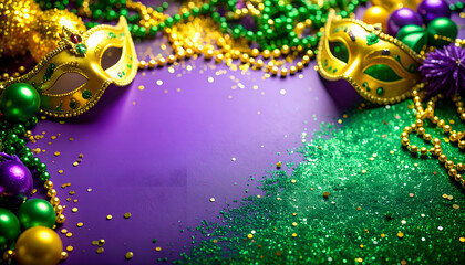 Mardi Gras Masks with Beads, and Glitter.