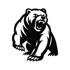 Roaring Bear Aggressive Mascot Logo Black and White Vector Illustration