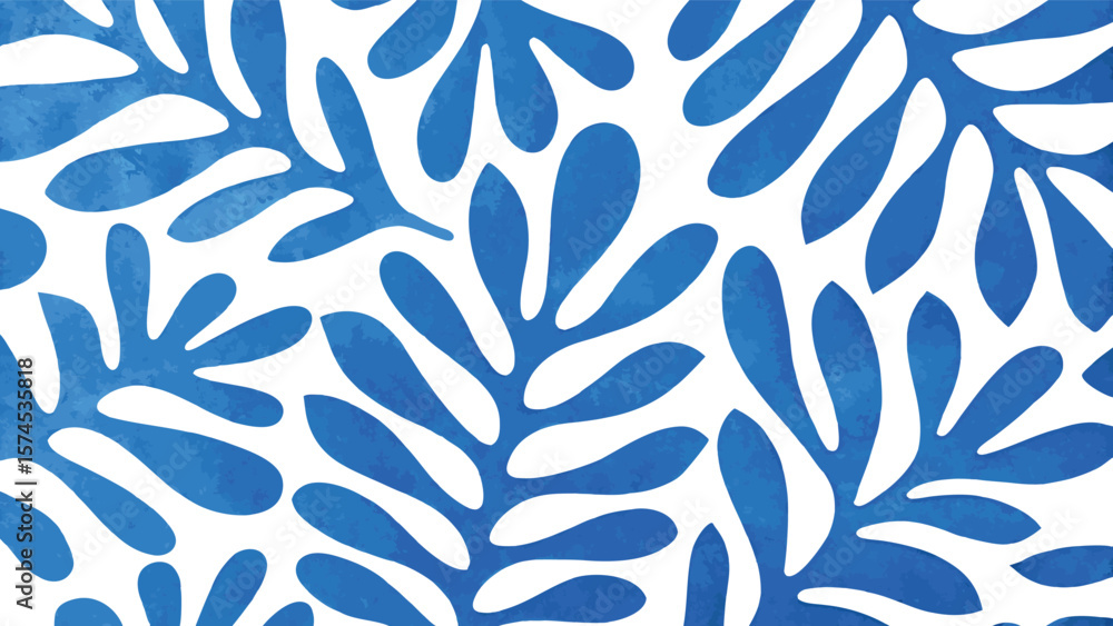 Aufkleber aesthetic background with blue leaf shapes scattered on a white surface creating a pattern design