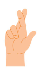 Crossed fingers symbolize wishes, hopes, and superstitions, creating a powerful gesture of belief and desire. Isolated illustration features a human hand against a white background