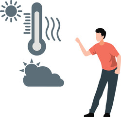 The boy is pointing at the increasing temperature of sunrays