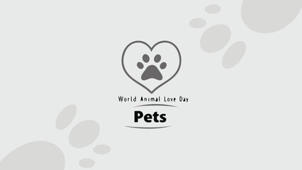 World Animal Love Day:  Minimalist Grey Paw Print in Heart Design, Gentle and Compassionate Mood, Perfect for Pet Adoption Campaigns, Animal Welfare Organizations, and Veterinary Clinics.