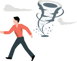 The boy is running to escape the tornado