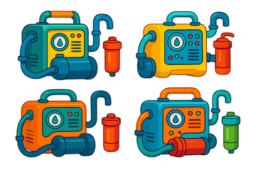 Fototapeta premium Variety of colorful generators on a white background showcasing different designs and features for diverse applications