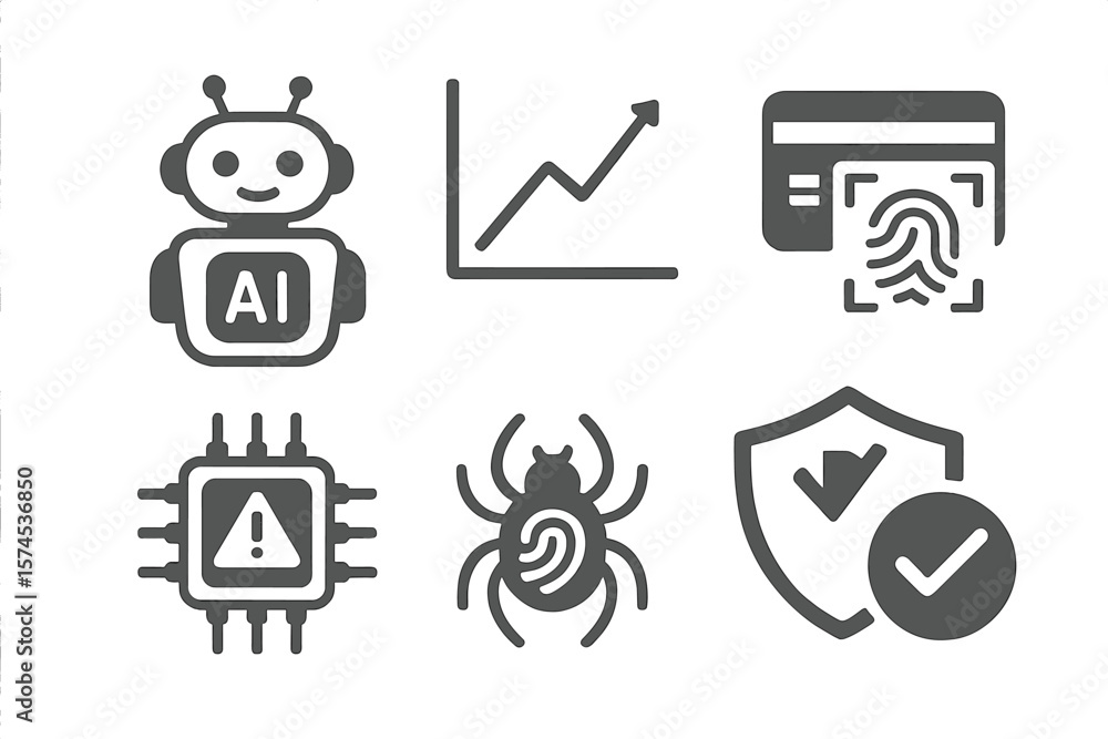 Poster artificial intelligence elements including robots, security, and data trends in a modern digital env