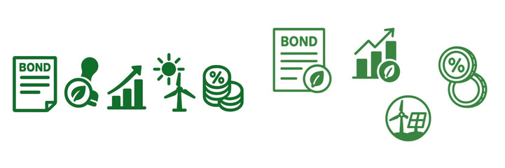 Visual representation of sustainable finance concepts including bonds, renewable energy, and green investments for a modern economy