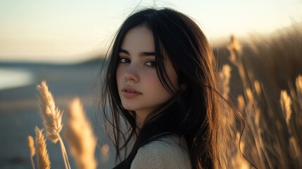 Golden Hour Beauty: A Serene Portrait of a Young Woman