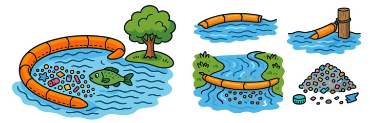 Innovative approach to clean waterways using barriers and collection methods for plastic waste