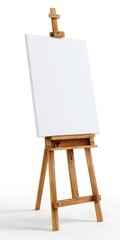 Wooden Easel With White Canvas. Artist's Tool for Painting Artwork
