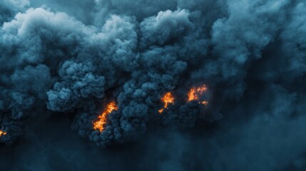 Aerial View of a Massive Wildfire, Dark Smoke and Burning Embers