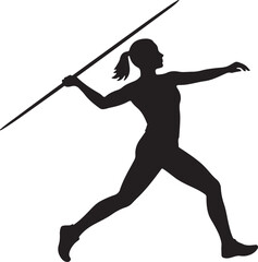 Female Javelin Thrower Silhouette Athletic Woman Isolated on White
