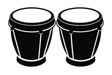Black silhouette of two conga drums on a white background