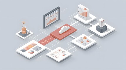 Flat infographic of AI integration in business processes