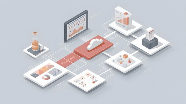 Flat infographic of AI integration in business processes