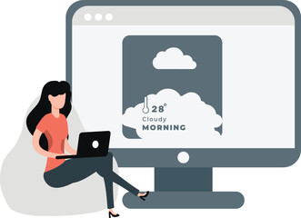 The girl is forecasting the cloudy morning