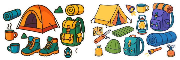 Camping essentials collection featuring tents, backpacks, and gear for outdoor adventures and exploration